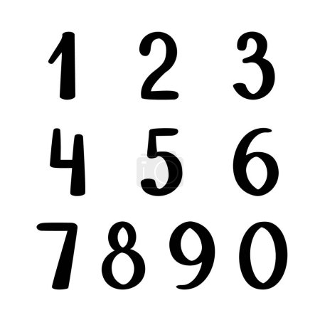 Ilustración de Números como parte del alfabeto simple negro lineart vector ilustración, abc caligráfico, linda escritura decorativa divertida, números manuscritos, símbolos de matemáticas - Imagen libre de derechos