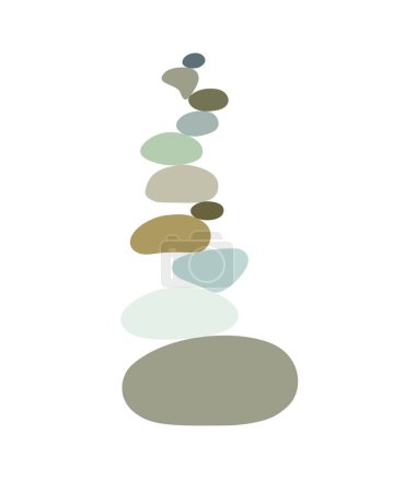 Téléchargez les illustrations : Cairns en pierre zen dans l'illustration vectorielle abstraite simple de style doodle, se détendre, concept de yoga de méditation, pyramide en pierre de couleur boho pour faire la bannière, affiche, carte, impression, art mural - en licence libre de droit