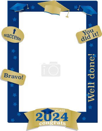 Class of 2024 graduate selfie frame in blue and gold. Photobooth Design