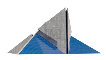 Photo for Futuristic architecture with concrete and glass interlocked triangular structures, isolated on white, with the clipping path included in the illustration. - Royalty Free Image