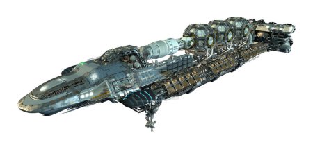 Foto de Nave espacial interestelar 3D detallada para viajes espaciales profundos futuristas o videojuegos de ciencia ficción, con la ruta de recorte incluida en la ilustración. - Imagen libre de derechos