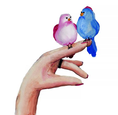 Téléchargez les photos : Aimer les oiseaux sur une belle main - en image libre de droit