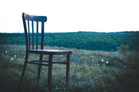 Chair on the lawn. Depression and loneliness. Reflections and meditation. Age