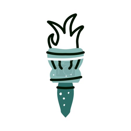 Illustration for Simple metal greek olympiad cresset torchlight on white background. Torch or fire flame lantern, ancient light in marble stick, vector icon. Medieval Greek torch or firelight, Olympus sport games - Royalty Free Image
