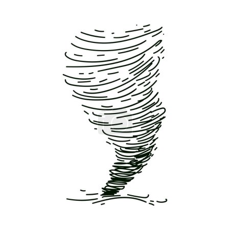 Téléchargez les illustrations : Circle dust spin fast twirl blow eddy blizzard isolated on white sky backdrop. Freehand outline black ink hand drawn tornado sketch in art scribble on white background landscape. - en licence libre de droit
