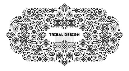 Illustration for Vector tribal cover template, decorative aztec border. Black and white art decoration shapes. Line style with space for text - geometric ethnic frame, luxury packaging, advertising, banner - Royalty Free Image