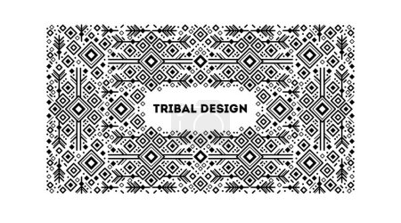 Illustration for Decorative aztec border. Black and white art decoration shapes. Vector tribal frame. Line style with space for text - geometric ethnic frame, luxury packaging, advertising, banner - Royalty Free Image