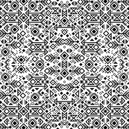 Illustration for Vector tribal cover background, decorative aztec seamless, geometric ethnic backdrop. Black and white art decoration illustration - Royalty Free Image