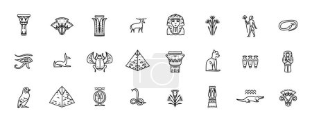 Téléchargez les illustrations : Egypte icônes et éléments de conception isolés sur fond blanc - en licence libre de droit
