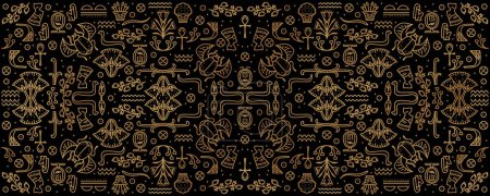 Illustration for Vector tribal cover background, decorative african seamless, geometric ethnic Egypt backdrop. Bright orange and black art decoration illustration - Royalty Free Image