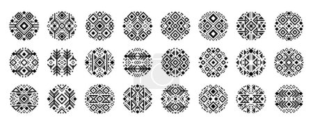 Illustration for Black and white art decoration round shapes set. Vector set of tribal cover templates, decorative aztec circles, geometric ethnic shapes. - Royalty Free Image