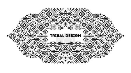 Illustration for Decorative aztec border. Black and white art decoration shapes. Vector tribal frame. Line style with space for text - geometric ethnic frame, luxury packaging, advertising, banner - Royalty Free Image