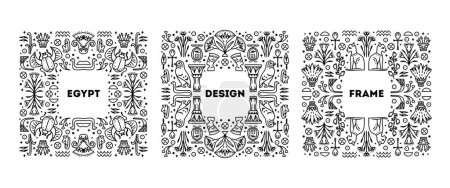 Illustration for Set of Egypt cover templates, decorative african borders, geometric ethnic frames. Black and white art decoration shapes set. African collection - Royalty Free Image