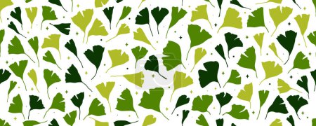 Ilustración de Simple patrón de fondo de gingko biloba sin costuras. Ginkgo Biloba Botany Plant, Line art Colored Leaves on Ivory Background (en inglés). Tema de Medicina Ayurvédica. Ilustración vectorial para papel pintado o textil - Imagen libre de derechos