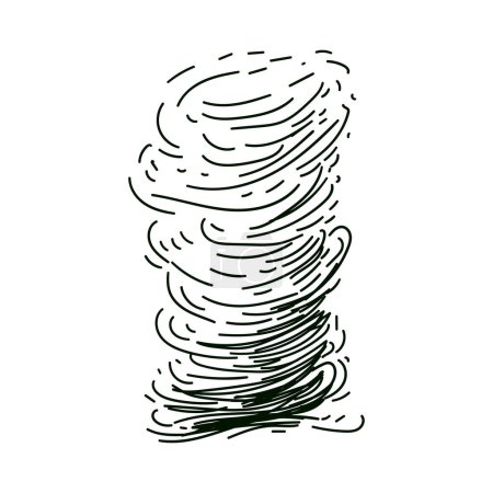 Téléchargez les illustrations : Circle dust spin fast twirl blow eddy blizzard isolated on white sky backdrop. Freehand outline black ink hand drawn tornado sketch in art scribble on white background landscape. - en licence libre de droit