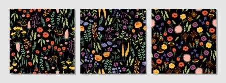 Illustration for Amazing floral vector seamless pattern set of bright colorful flowers in vintage style. Beautiful colorful flowers background. Spring primitive texture. Design folk style concepts for fashion print. - Royalty Free Image