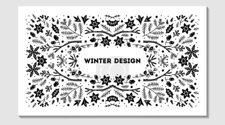 Illustration for Luxury Christmas frame, abstract sketch winter floral design templates for xmas products. Geometric monochrome square, holly backgrounds with fir tree. Use for package, branding, decoration, banners - Royalty Free Image