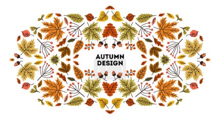 Illustration for Thanksgiving and Harvest Day. Vector illustration. Autumn templates. Vector design for card, poster, flyer, web and other users. Set of leaves cover templates, decorative nature borders, - Royalty Free Image