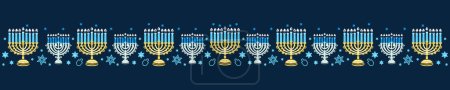 Ilustración de Feliz estandarte de Hanukkah. Ilustración vectorial plana. Hanukkah religión vacaciones fondo con símbolos de vacaciones - Imagen libre de derechos