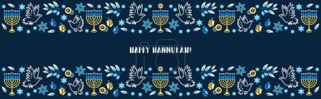 Illustration for Happy Hanukkah banner. Flat vector illustration. Hanukkah religion holiday background with holiday symbols - Royalty Free Image
