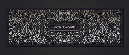 Illustration for Vector tribal cover template, decorative aztec border. Black and white art decoration shapes. Line style with space for text - geometric ethnic frame, luxury packaging, advertising, banner - Royalty Free Image