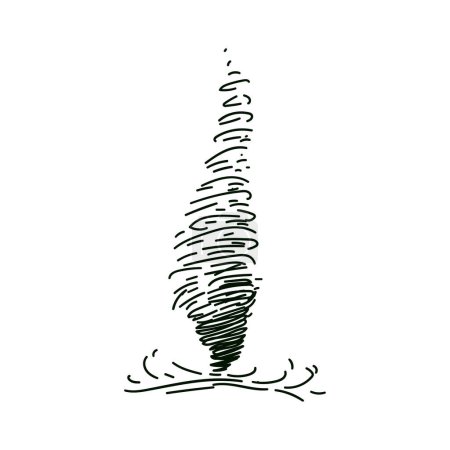 Illustration for Circle dust spin fast twirl blow eddy blizzard isolated on white sky backdrop. Freehand outline black ink hand drawn tornado sketch in art scribble on white background landscape. - Royalty Free Image