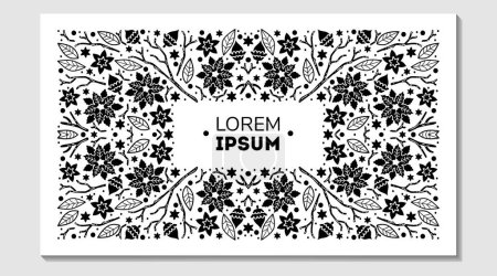 Illustration for Luxury Christmas frame, abstract sketch winter floral design templates for xmas products. Geometric monochrome square, holly silver backgrounds with fir tree. Use for package, branding, decoration, - Royalty Free Image
