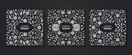 Ilustración de Conjunto vectorial de patrones florales de lujo, tarjetas de invitación, pancartas. Feliz Navidad bosquejo invierno flores diseño paquete para perfume, joyería - Imagen libre de derechos