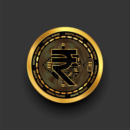 isolated digital currency symbol of indian rupee on golden coin vector 