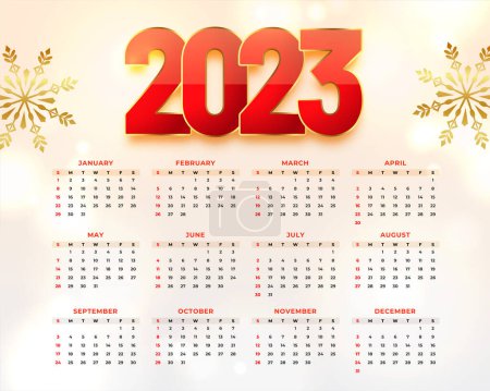 Illustration for 2023 new year calendar template with snowflake vector design - Royalty Free Image