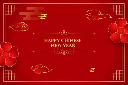 Illustration for Happy chinese new year invitation card with sakura flower and cloud vector - Royalty Free Image