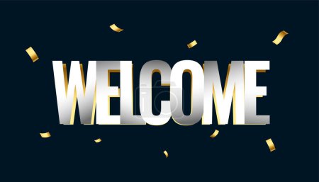Ilustración de 3d style welcome lettering banner with golden confetti decoration vector - Imagen libre de derechos