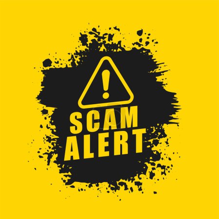 Ilustración de Grungy style scam alert yellow background keep your data protected vector - Imagen libre de derechos