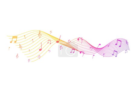 Téléchargez les illustrations : Fond de notes de musique colorées dans le vecteur de style pentagramme - en licence libre de droit