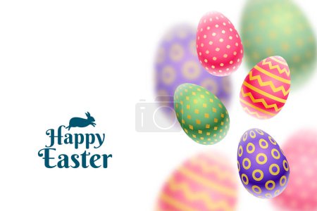 Téléchargez les illustrations : Joyeuse carte d'événement de Pâques avec des œufs colorés 3d dans le vecteur de style flou - en licence libre de droit