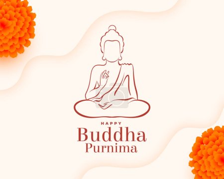 Téléchargez les illustrations : Ligne art bouddha purnima fond avec vecteur de décoration florale - en licence libre de droit