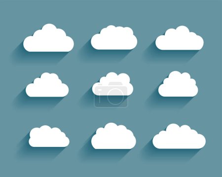 Ilustración de Paquete de nueve elementos de nubes en el vector de estilo de corte de papel - Imagen libre de derechos
