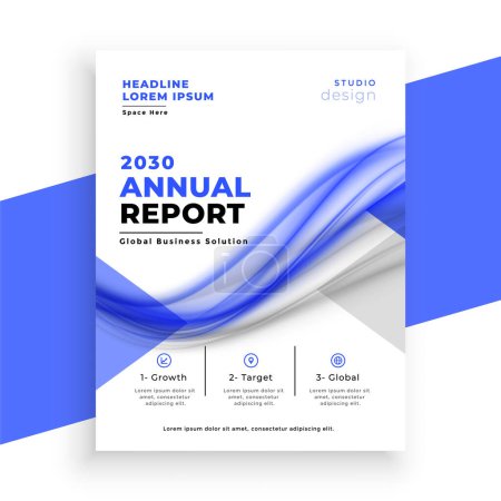 wavy style corporate annual report layout for yearly data vector