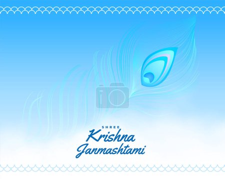 Illustration for Janmashtami wishes card with peacock feather background vector - Royalty Free Image