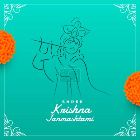 Illustration for Shree krishna janmashtami festival wishes card design vector - Royalty Free Image