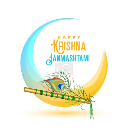 Illustration for Lovely janmastami festival wishes card with flute and peacock feather vector - Royalty Free Image