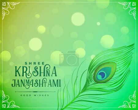 Illustration for Krishna janmashtami festival card in green color vector - Royalty Free Image