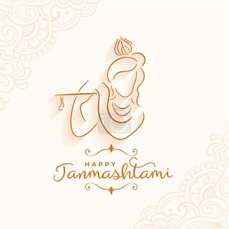 Illustration for Line style shree krishna janmashtami festival card design vector - Royalty Free Image