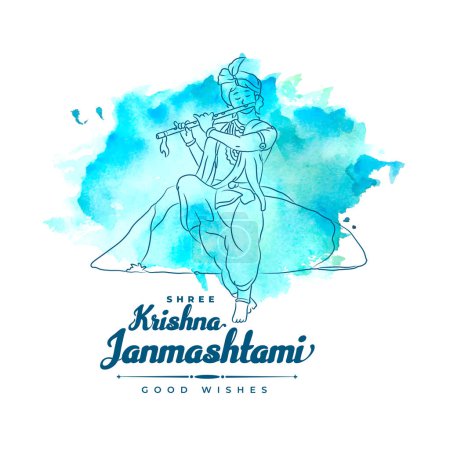 Illustration for Shree krishna janmashtami watercolor wishes card background vector - Royalty Free Image