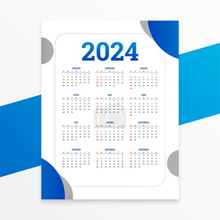 white and blue 2024 new year schedule calendar layout vector