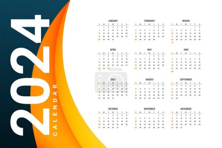 abstract happy new year monthly 2024 calendar template design vector