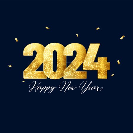 goldene funkelnde 2024 frohes neues Jahr Hintergrund mit Konfetti Dekor Vektor