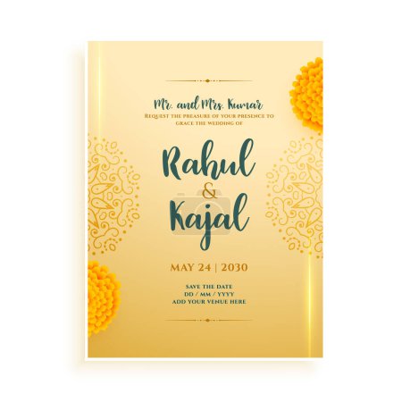 Illustration for Traditional indian marriage invitation card for the event celebration vector - Royalty Free Image