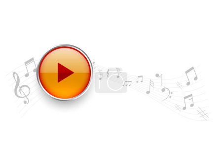 Illustration for Musical audio notation background with play button vector - Royalty Free Image