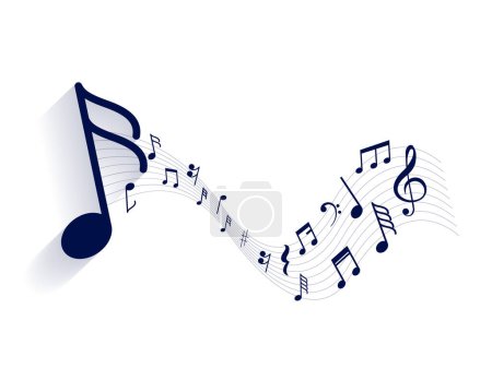 Ilustración de Notas musicales pentagrama fondo con vector de onda sonora - Imagen libre de derechos